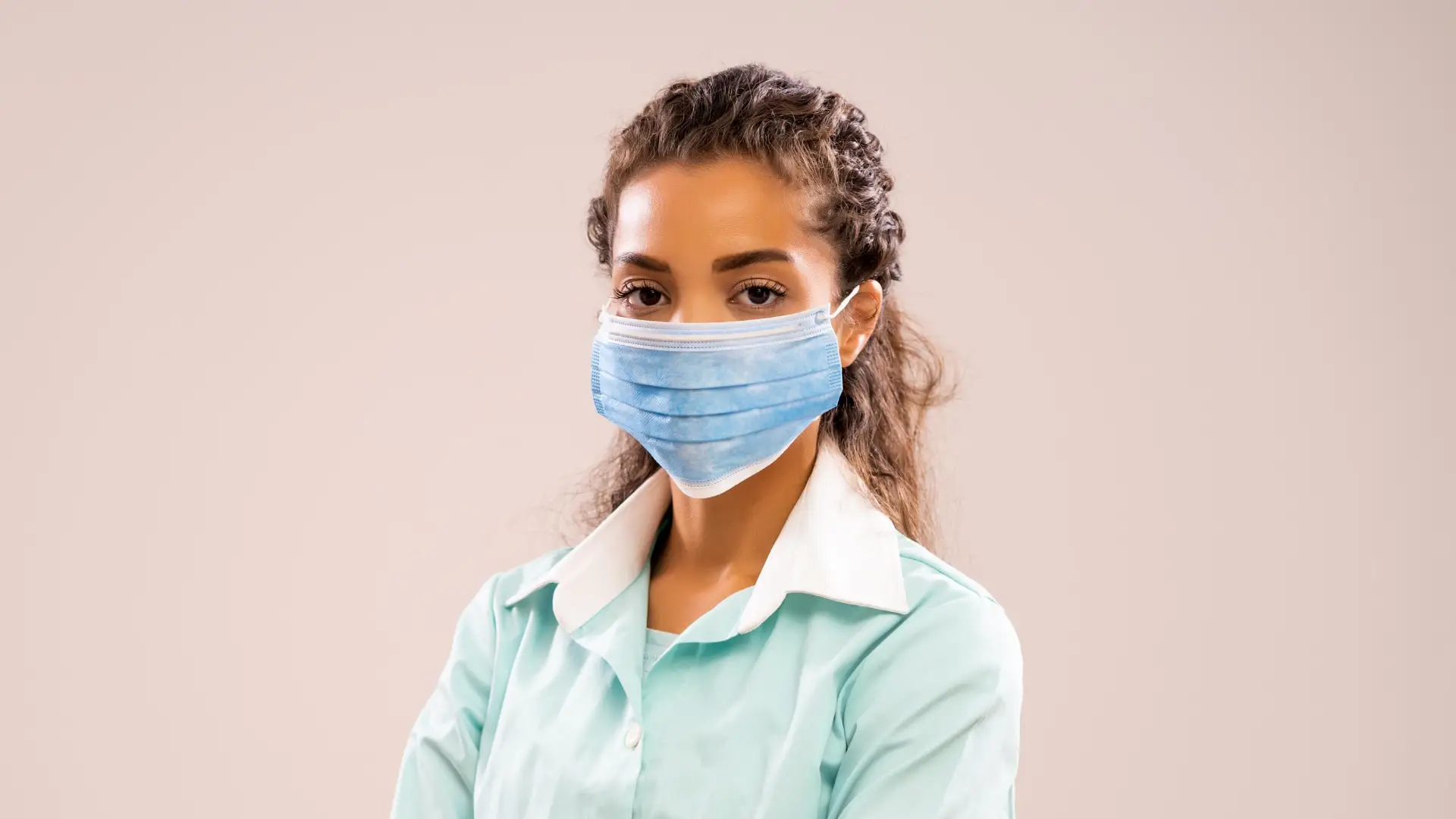 A woman wearing a medical mask