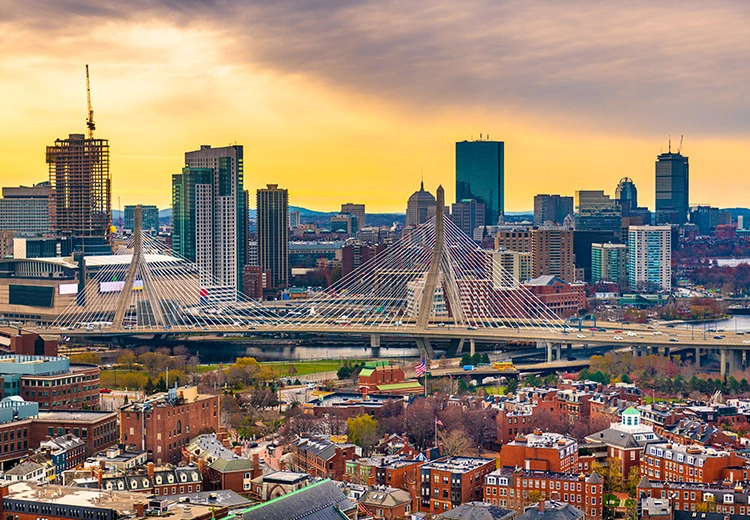 View of downtown Boston and Zakim bridge from Charleston